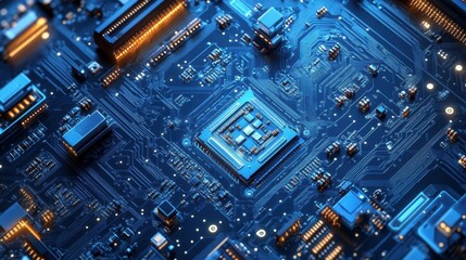 Fototapeta premium A detailed view of a circuit board being assembled by automated machinery emphasizing the customized tech solutions in electronics manufacturing.