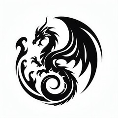 Obraz premium dragon Vector Illustration, dragon tattoo vector, Dragon silhouette vector black and white