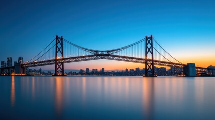 Obraz premium Captivating Twilight Bridge View of Illuminated Cityscape Urban Landscape Photography Serene Evening Atmosphere Architectural Marvels Aerial Perspective Vibrant Nightlife