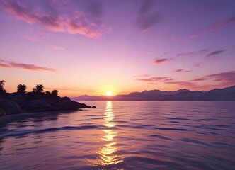 Obraz premium Pale shades of blue and purple soften the warm tones of golden light in this stunning sunset, pale, warm