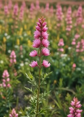 Pink kidney vetch blooming in a field on a sunny spring day , pink kidney vetch, botanical garden