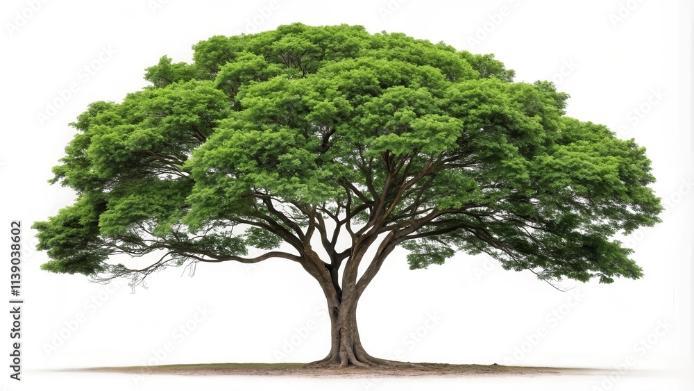 Poster green tree isolated on plain white background showcasing vibrant foliage in low resolution. generati