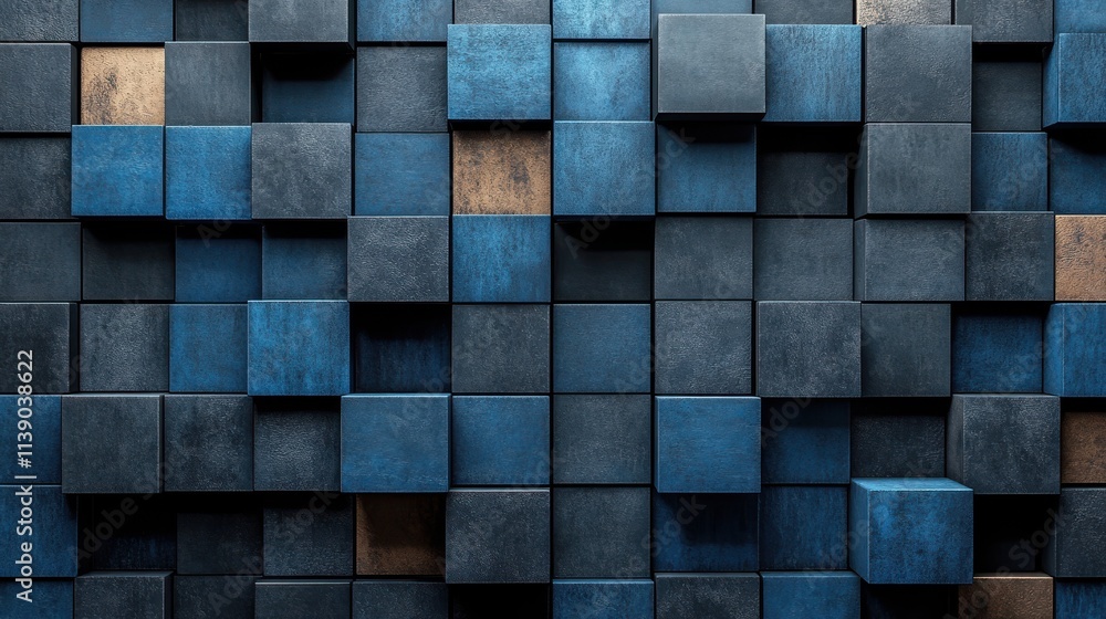 Poster abstract 3d render black and blue geometric background with cubes modern animation motion design sea