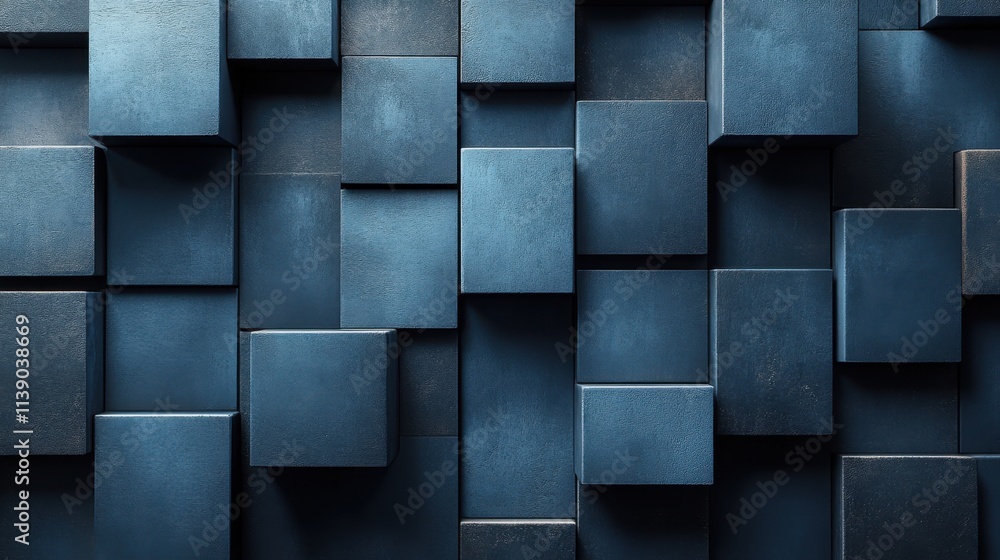 Poster abstract 3d render black and blue geometric background with cubes modern animation motion design sea