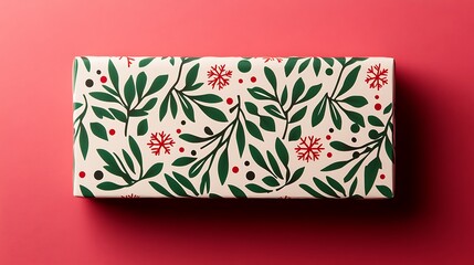 Seasonal Winter Packaging Design for Limited Edition Gifts Featuring Festive Leaves and Snowflakes on a Bold Red Background