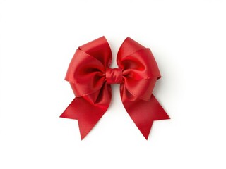 Fototapeta premium A vibrant red bow, neatly tied, isolated on a pure white background, isolated,shiny