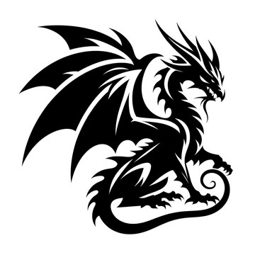 dragon Vector Illustration, dragon tattoo vector, Dragon silhouette vector black and white