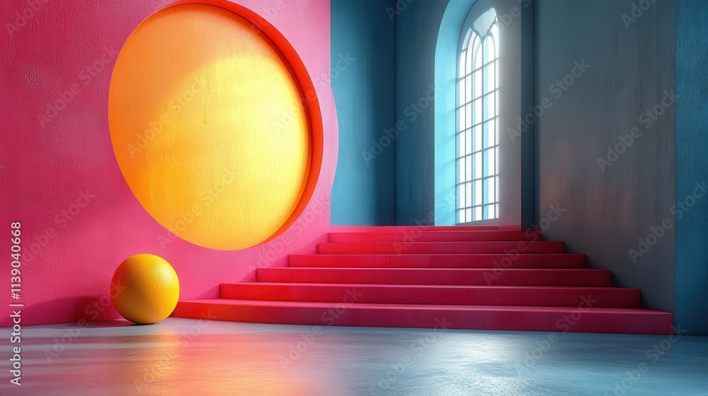 Poster abstract 3d render colorful minimalist geometric compositio
