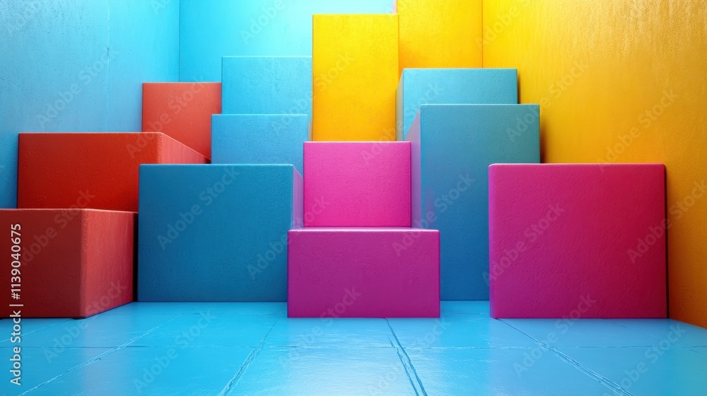 Poster abstract 3d render colorful minimalist geometric compositio