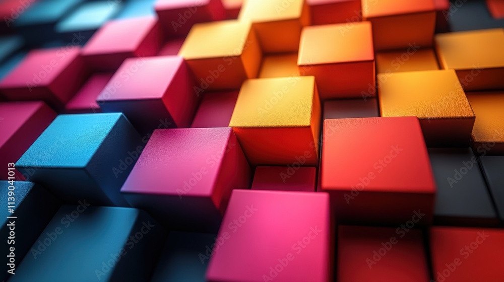 Poster abstract 3d render colorful squares geometric background desig