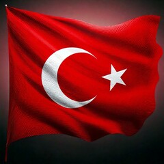 Turkish flag, waving in the wind, three-dimensional. 3D for icons and logos.