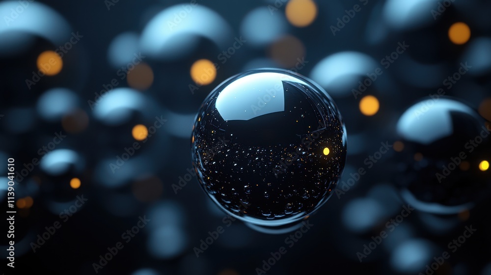 Poster abstract 3d render dark background design with sphere