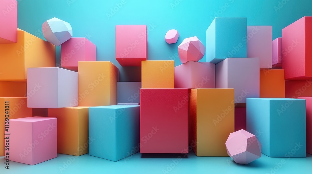 Aufkleber abstract 3d render design with colorful geometric shape