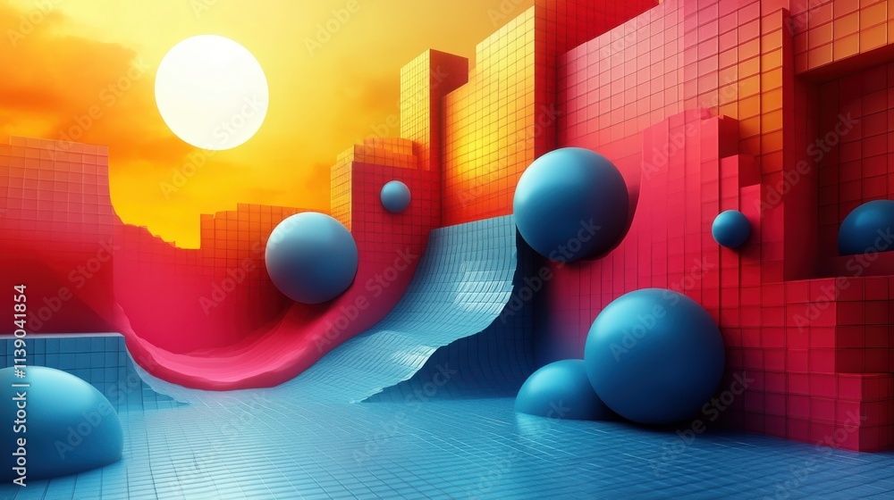 Poster abstract 3d render design with colorful geometric shape