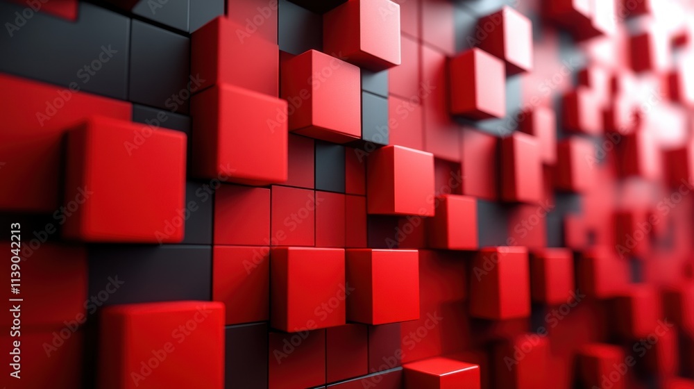 Poster abstract 3d render geometric background design with red cube