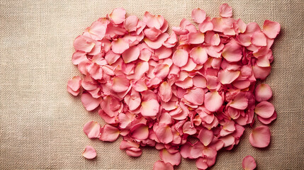 Obraz premium Heart-shaped flower petals scattered across a pale pink canvas background representing love and tenderness