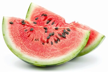 Fresh Watermelon Slices on White Background Showcasing Vibrant Colors and Juicy Texture. Generative AI