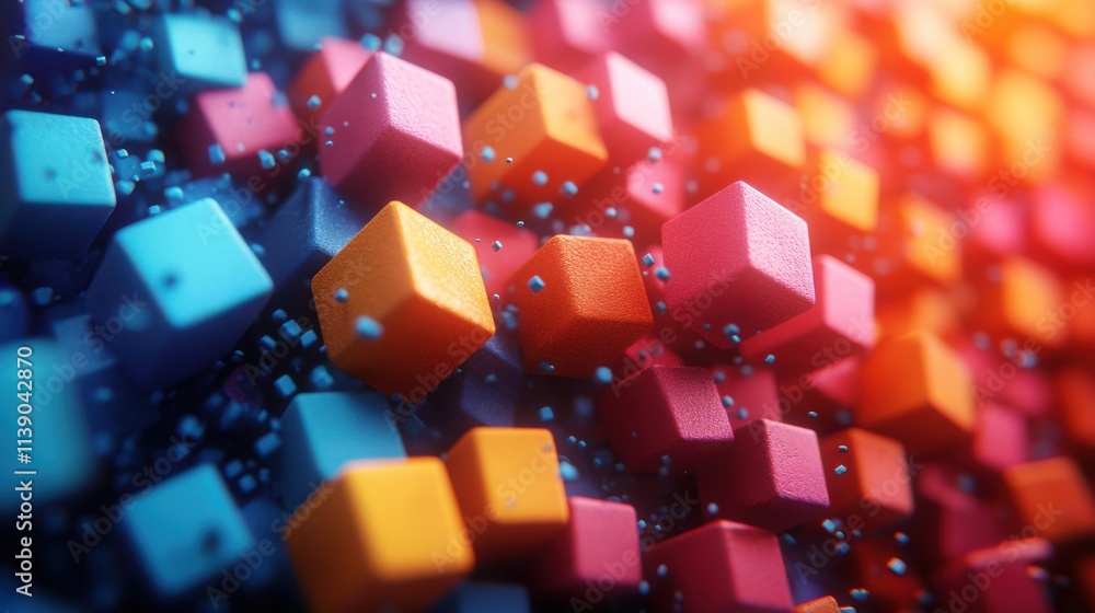 Poster abstract 3d render geometric background with colorful cubes motion design seamless looped animatio
