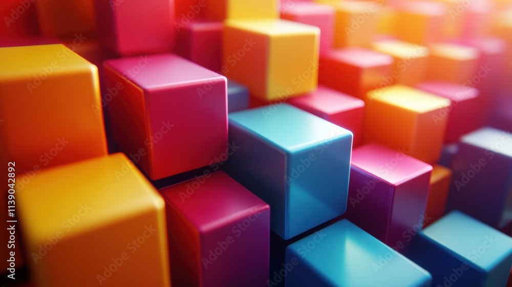 Poster abstract 3d render geometric background with colorful cubes motion design seamless looped animatio