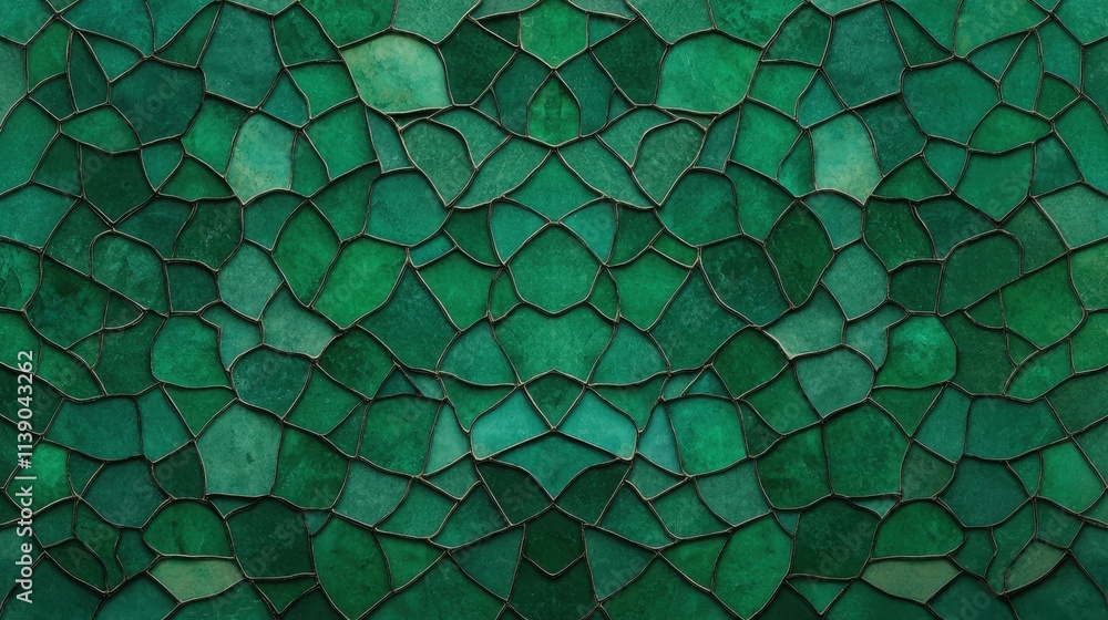 Poster Green Mosaic Pattern with Intricate Leaf Shapes and Textures
