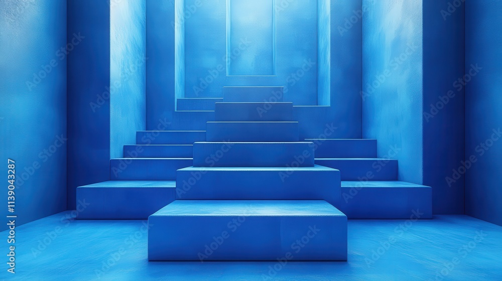 Poster abstract 3d render geometric composition blue background design with cube