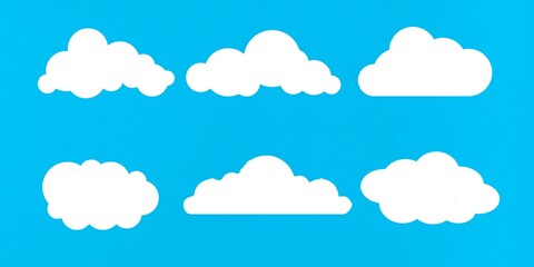 White clouds set isolated on the blue background. Vector illustration decorative design.