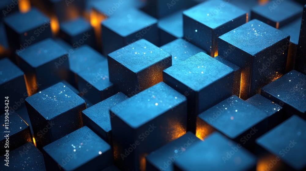Poster abstract 3d render geometric composition with cubes blue background design seamless looped animatio
