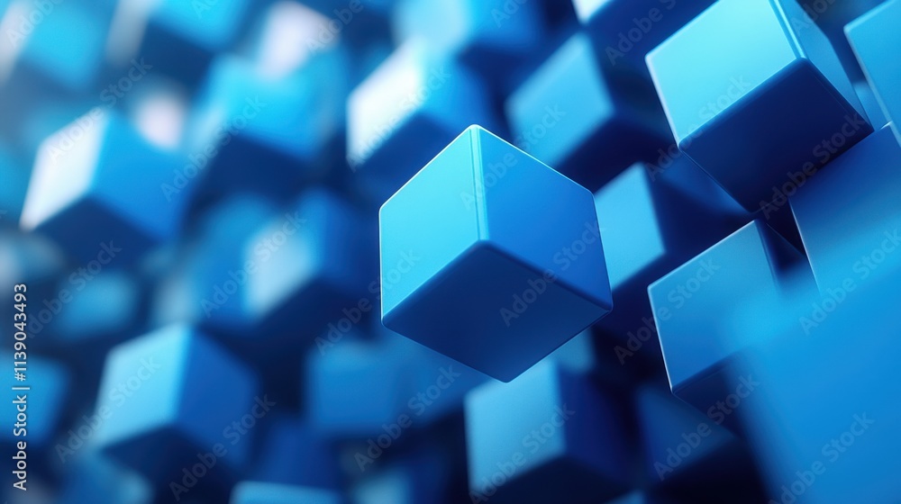 Poster abstract 3d render geometric composition with cubes blue background design seamless looped animatio