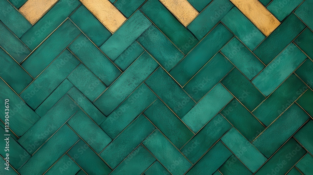 Poster elegant teal herringbone pattern with golden accents for design use