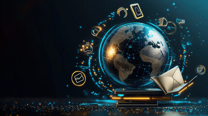 3D Globe with Education Technology Icons: Global Digital Learning Revolution