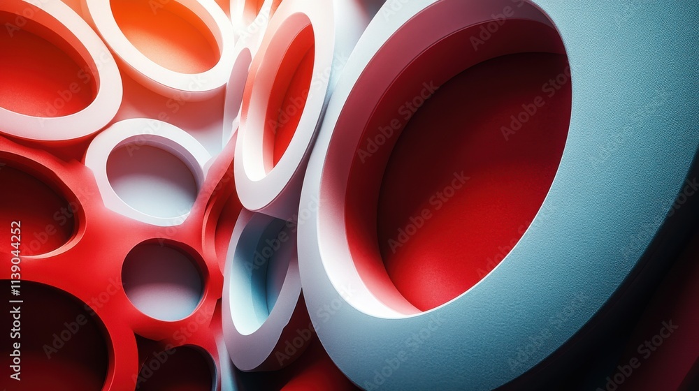 Poster abstract 3d render geometric design with red ring