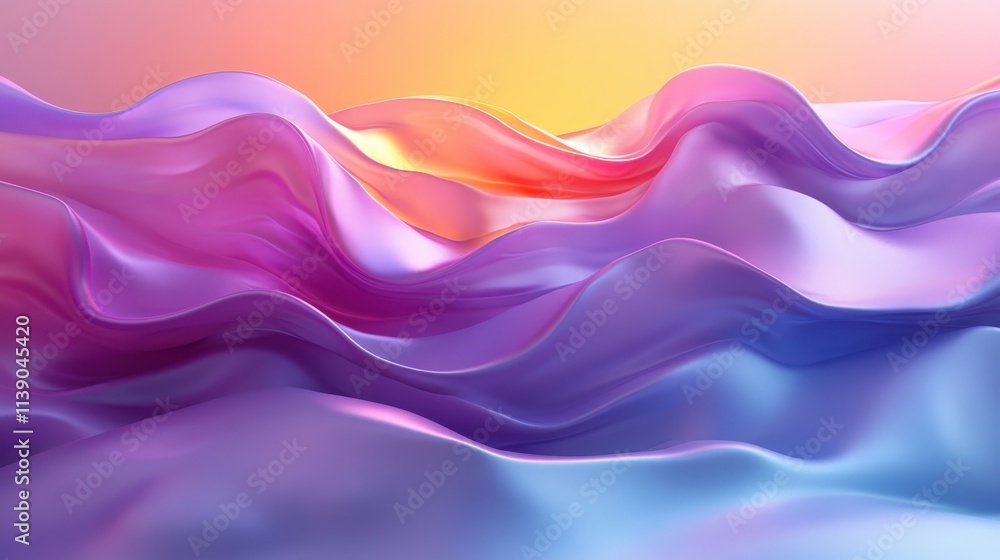 Poster abstract 3d render iridescent wavy surface background desig