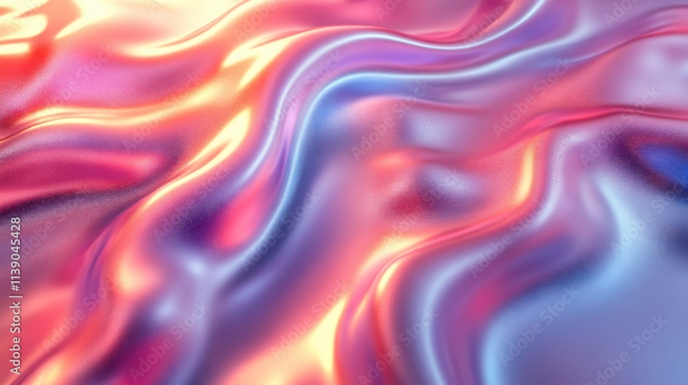 Aufkleber abstract 3d render iridescent wavy surface background desig