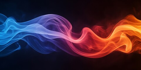 Obraz premium Abstract blue and red smoke waves on black background.