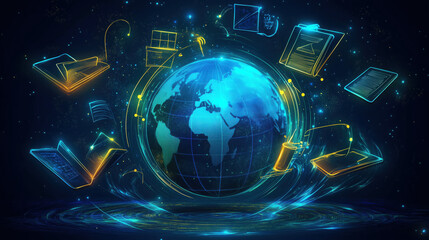 3D Globe with Education Technology Icons: Global Digital Learning Revolution