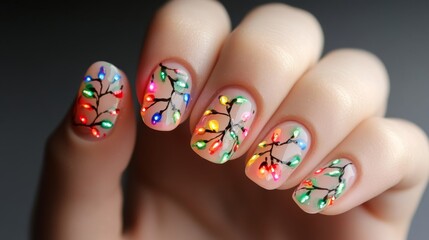 Festive Christmas Light Nail Art - Colorful and Glowing Manicure Design