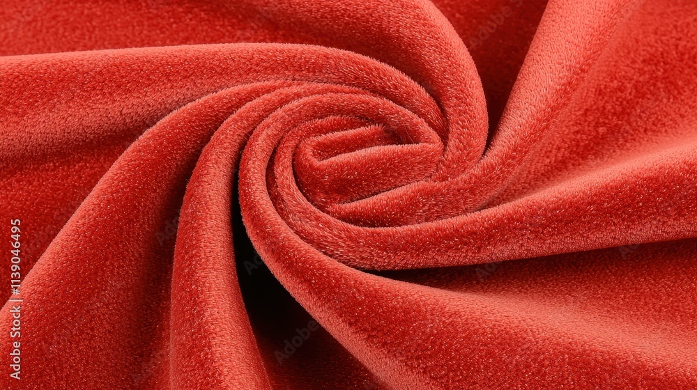 Poster soft red velvety fabric texture with smooth swirling pattern