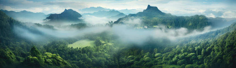 Serene Mountain Mist Panorama