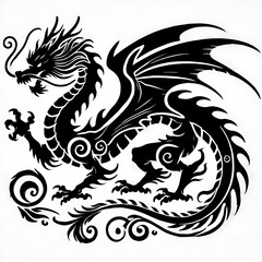 Obraz premium dragon Vector Illustration, dragon tattoo vector, Dragon silhouette vector black and white