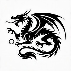 Naklejka premium dragon Vector Illustration, dragon tattoo vector, Dragon silhouette vector black and white