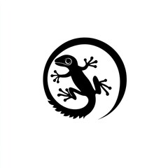 Black gecko silhouette in a circle.