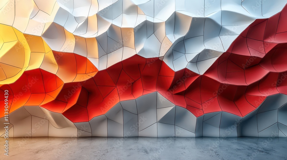 Poster abstract 3d render red and white geometric background desig