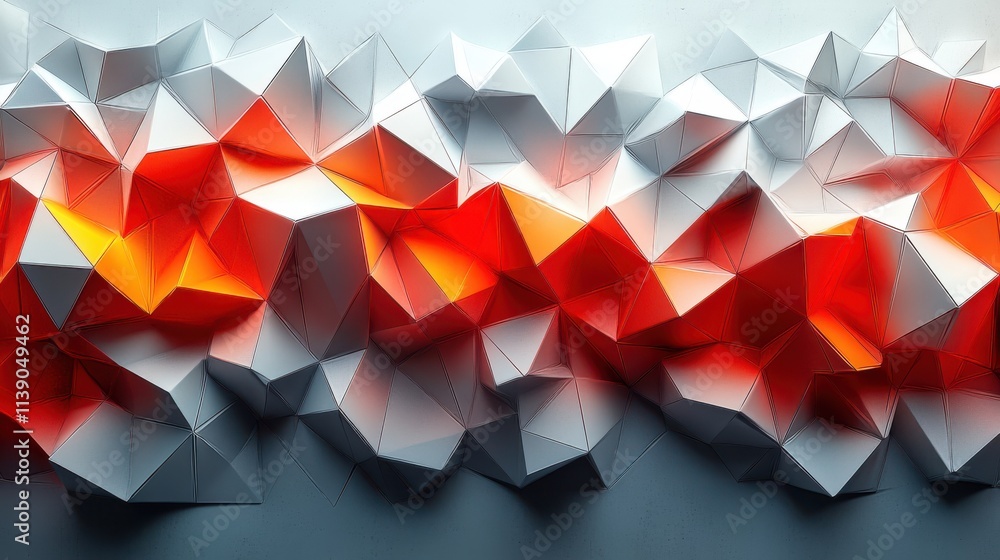 Poster abstract 3d render red and white geometric background desig