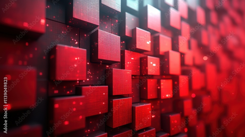 Poster abstract 3d render red geometric background with cubes motion design seamless looped animatio
