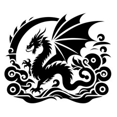 dragon Vector Illustration, dragon tattoo vector, Dragon silhouette vector black and white