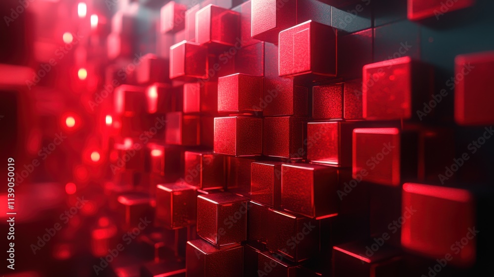Poster abstract 3d render red geometric background with cubes motion design seamless looped animatio