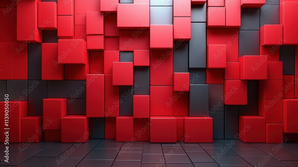 Poster abstract 3d render red geometric composition background desig