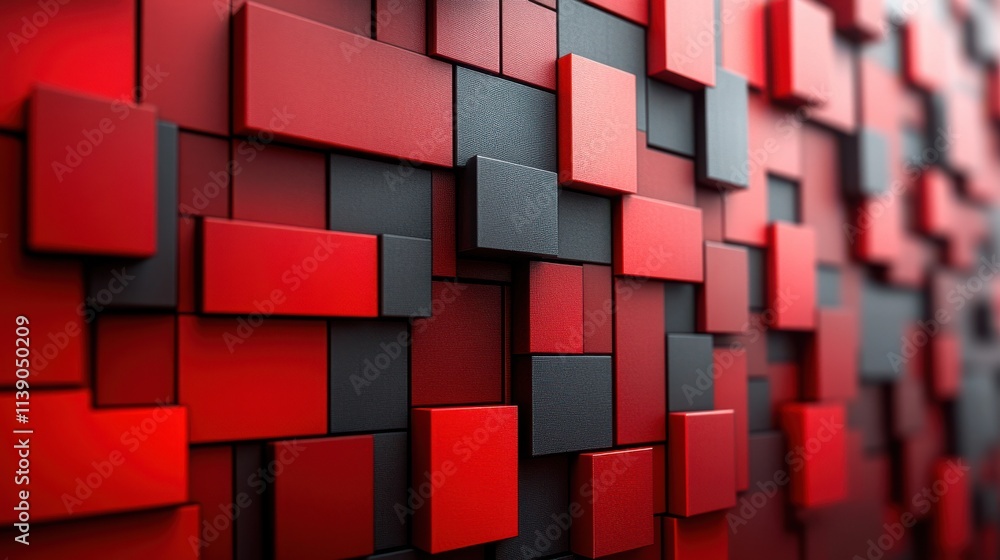 Poster abstract 3d render red squares geometric background desig