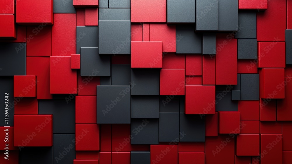 Poster abstract 3d render red squares geometric background desig