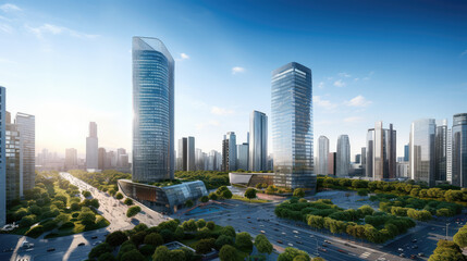 Naklejka premium Modern Cityscape with High-Rise Buildings